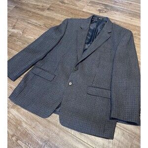 Ralph Lauren Blazer Mens 44R Gray Blue Lambswool Jacket Houndstooth Tweed